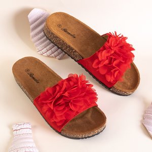 Rote Damen Flip-Flops mit Blumen Alina - Schuhe