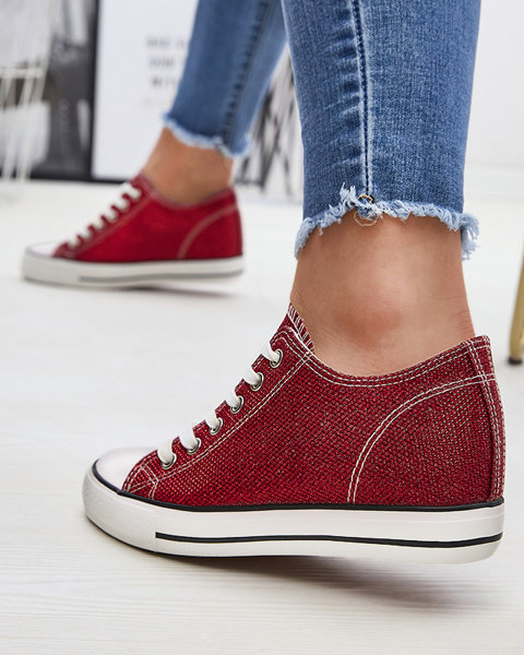 Rote Damen-Sneakers auf einem versteckten Anker mit glänzendem Faden Seggat- Footwear