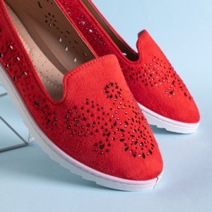 Rote Damenmokassins mit Zirkonias Helena - Schuhe