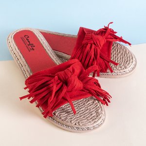 Rote Damenpantoffel mit Fransen Foasia - Schuhe