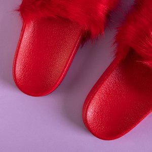 Rote Damenpantoffeln mit Fell Danita - Schuhe