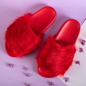 Rote Damenpantoffeln mit Fell Danita - Schuhe
