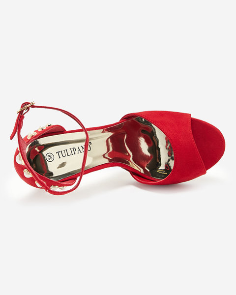 Rote Damensandalen auf einem hohen Absatz aus Öko-Wildleder Sariel - Schuhe
