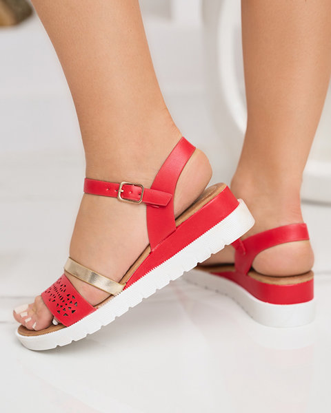 Rote Damensandalen auf niedrigem Keilabsatz Dotif-Schuhe