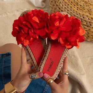 Rote Etain Flip-Flops für Frauen mit Blumen - Schuhe