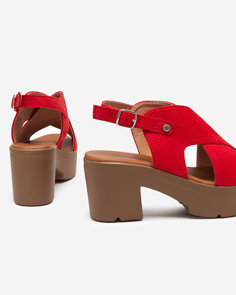 Rote Öko-Wildleder-Sandalen für Damen am Pfosten Mihele - Schuhe