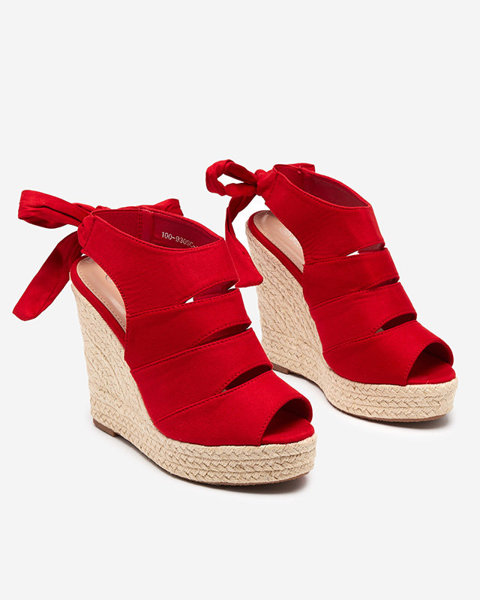 Rote Öko-Wildleder-Sandalen für Damen mit Keilabsatz Evofi- Footwear
