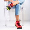 Rote Wanderschuhe für Damen mit neongelbem Everest-Einsatz - Schuhe