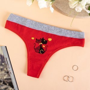 Roter Tanga für Frauen mit Katzendruck - Unterwäsche