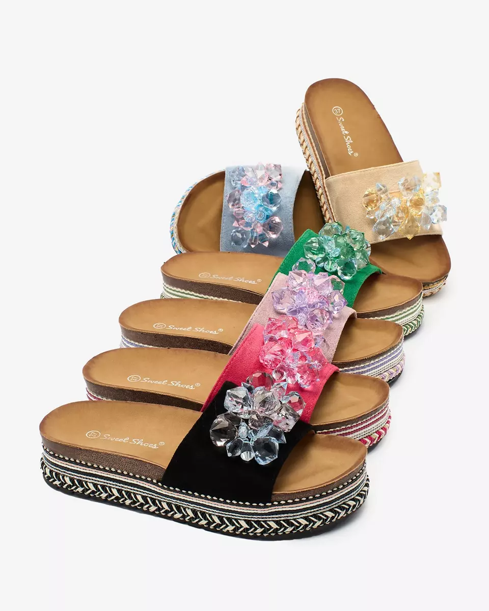 Royalfashion Damen Flip-Flops mit Kristallen in lila Bollah