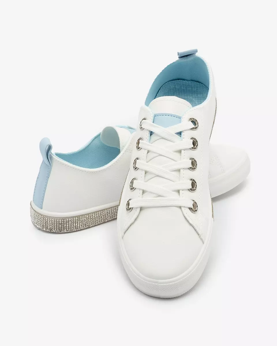 Royalfashion Weiße Damen-Sneaker mit Zirkonen und blauen Einsätzen Zutifa
