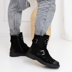Roza schwarze Stiefeletten mit flachem Absatz - Schuhe