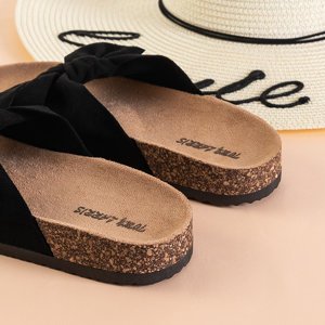 Schwarz-braune Damenpantoffeln mit Schleife Alanza - Footwear