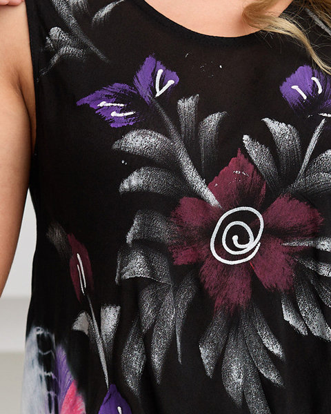 Schwarz gemusterter Damenumhang mit Blumenkleid - Kleidung