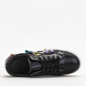 Schwarz glänzende Damen-Sneakers mit bunten Springso-Patches - Footwear