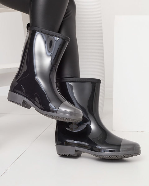 Schwarz lackierte Damen-Gummistiefel mit grauer Nase Xolina- Footwear
