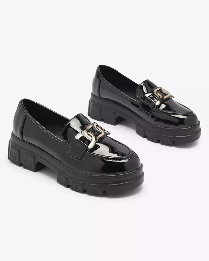 Schwarz lackierte Damenmokassins mit Ornament Leggol- Footwear