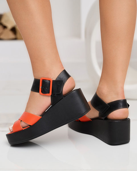 Schwarz-orange Damen-Keilsandalen aus Öko-Leder Scozi - Schuhe