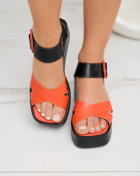 Schwarz-orange Damen-Keilsandalen aus Öko-Leder Scozi - Schuhe