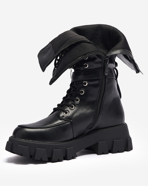 Schwarze Arbeitsstiefel mit Zierbeuteln am Schaft Sello- Footwear