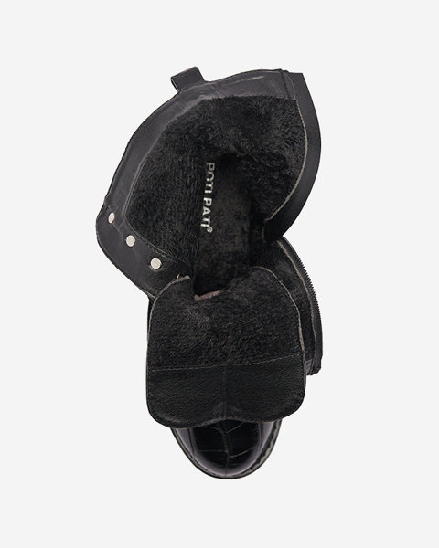 Schwarze Damen Baggerstiefel mit Prägung Scerolla- Footwear