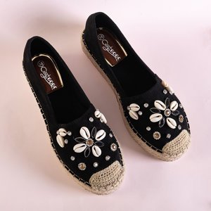 Schwarze Damen-Espadrilles mit Loranda-Dekoration - Schuhe