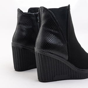 Schwarze Damen-Keilstiefelette mit Öko-Wildleder-Prägung Skoll - Footwear