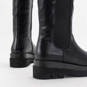 Schwarze Damen-Kniehohe Stiefel mit flachem Absatz Mafelia - Schuhe