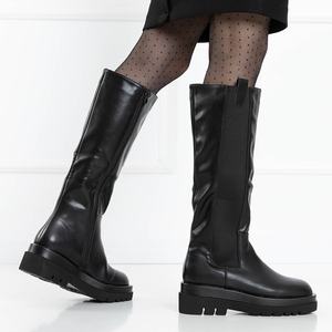 Schwarze Damen-Kniehohe Stiefel mit flachem Absatz Mafelia - Schuhe