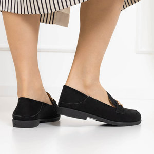 Schwarze Damen-Loafer aus Öko-Wildleder mit Lemik-Dekor - Schuhe
