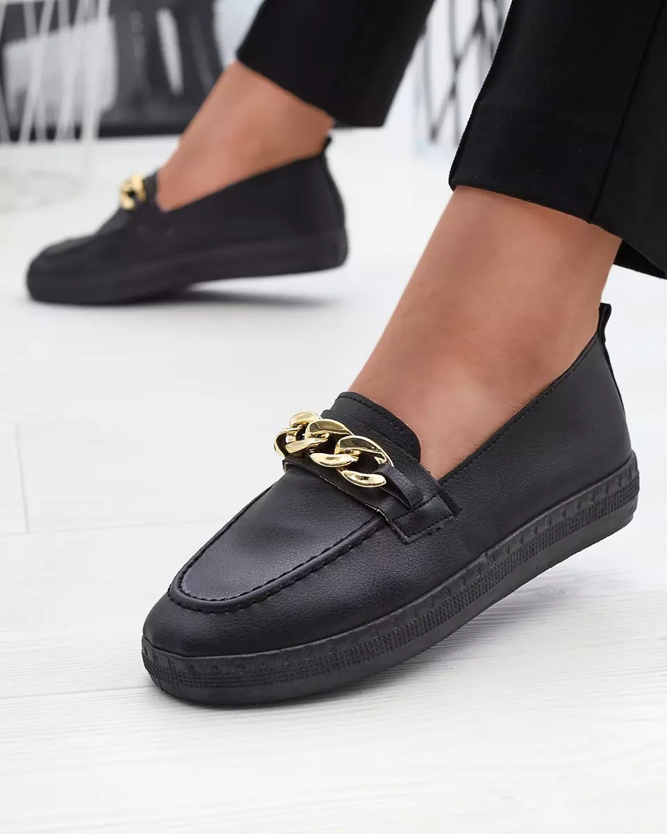 Schwarze Damen Mokassins mit Goldverzierung Ellica- Footwear