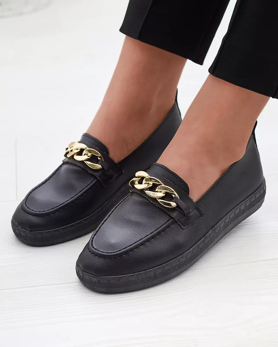 Schwarze Damen Mokassins mit Goldverzierung Ellica- Footwear