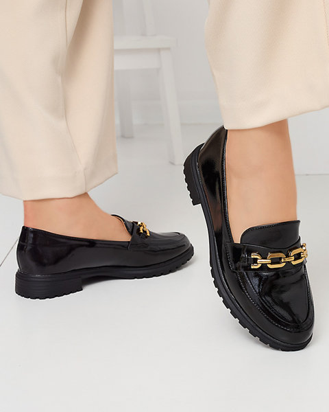 Schwarze Damen Mokassins mit Ornament Olevosa - Schuhe