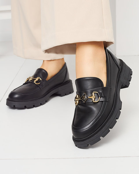 Schwarze Damen-Mokassins mit Ornament Vetaka - Schuhe