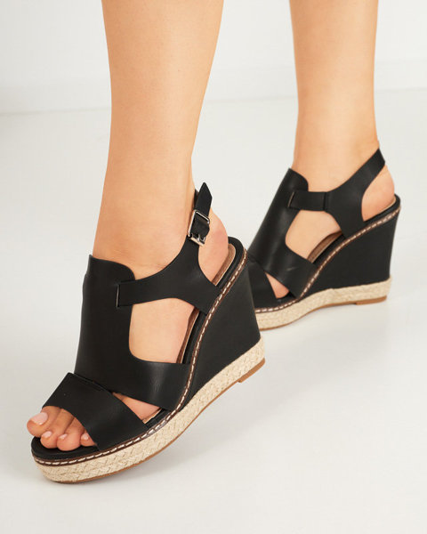 Schwarze Damen-Sandalen mit hohem Keilabsatz Clack - Schuhe