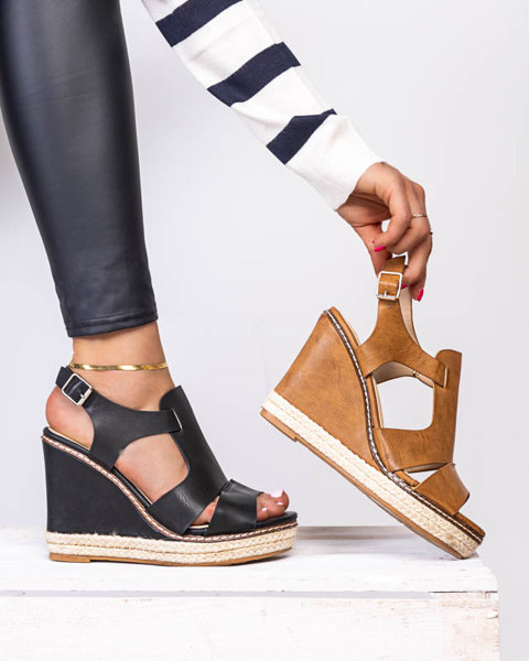 Schwarze Damen-Sandalen mit hohem Keilabsatz Clack - Schuhe