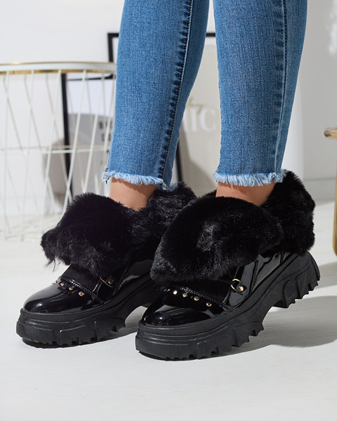 Schwarze Damen-Schneestiefel zum Schnüren Fentes- Footwear