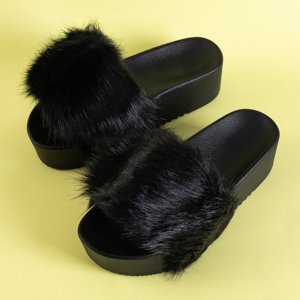 Schwarze Damen Slipper mit Fell Lorina - Schuhe