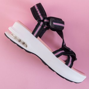Schwarze Damen-Sportsandalen mit pinken Einsätzen Rieka - Footwear