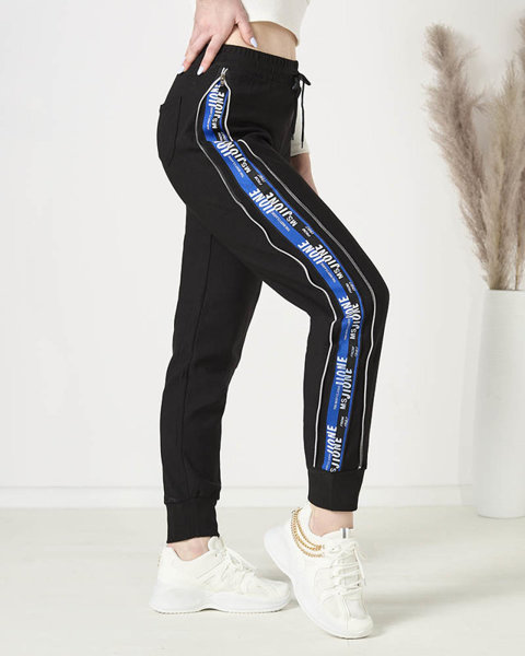 Schwarze Damen-Sweatpants mit blauen Streifen- Bekleidung