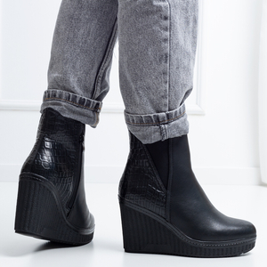 Schwarze Damen-Wedge-Stiefelette mit Prägung Skoll - Footwear