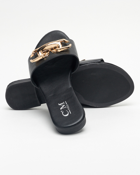 Schwarze Damenhausschuhe aus Kunstleder mit goldener Verzierung Simore - Footwear