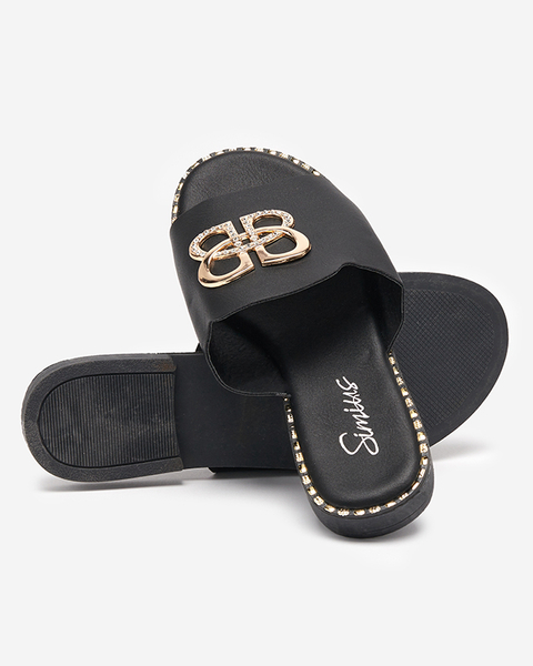 Schwarze Damenhausschuhe mit goldener Verzierung Silobi- Footwear
