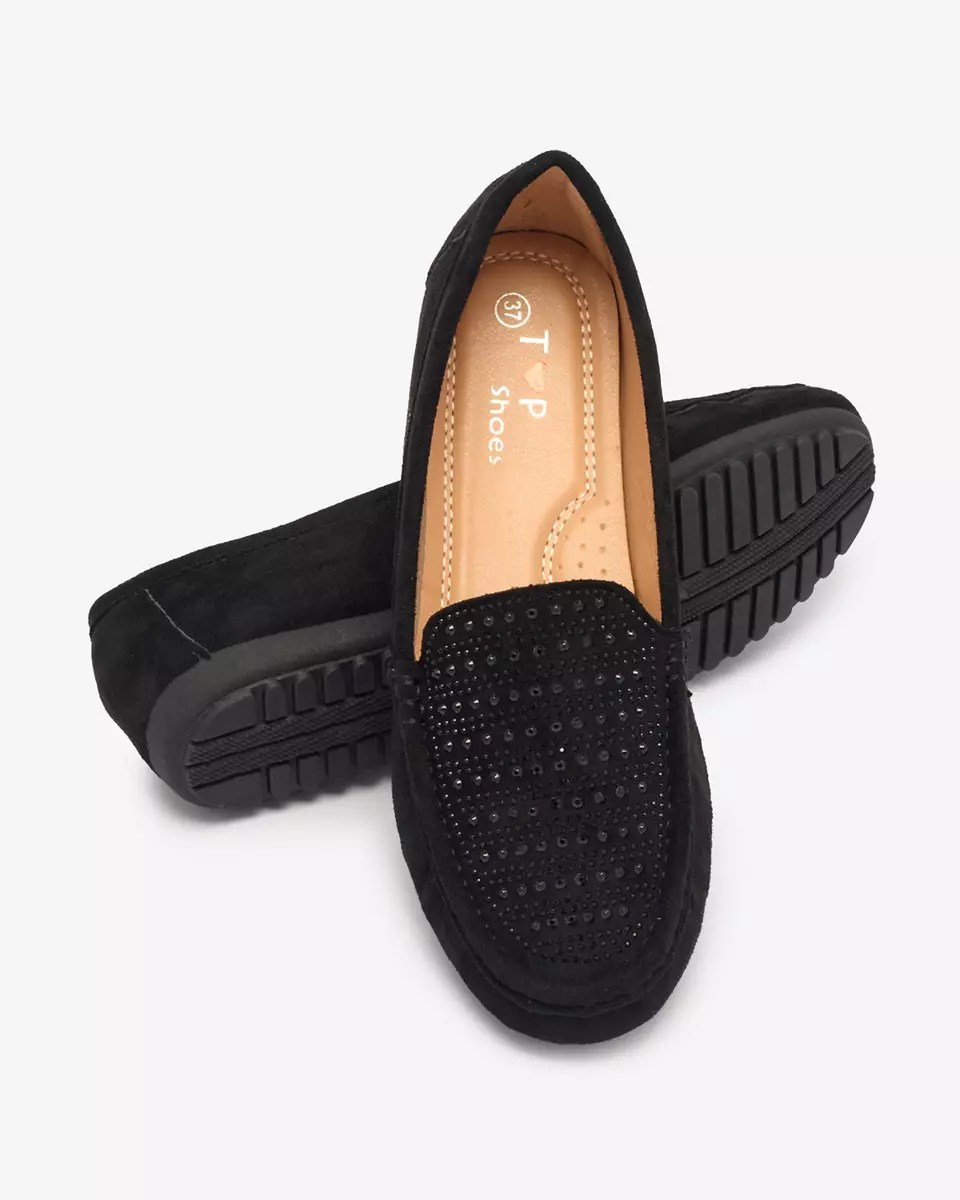 Schwarze Damenmokassins mit Zirkonen Bretika - Footwear