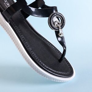 Schwarze Damensandalen a'la Flip-Flops mit Dosala-Dekoration - Schuhe