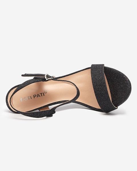 Schwarze Damensandalen mit Glitzer auf einem Flamid-Absatz - Schuhe