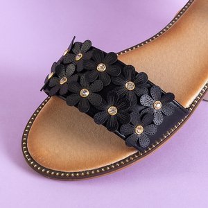 Schwarze Damensandalen mit Rafana-Blumen - Schuhe