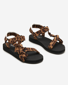 Schwarze Damensandalen mit Streifen mit Leopardenmuster Lilien - Schuhe