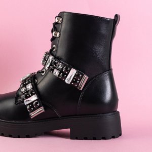 Schwarze Damenstiefel mit Ksymena-Steinen - Schuhe