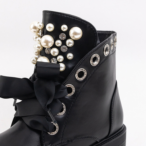 Schwarze Damenstiefel mit Perlen Dwin- Footwear